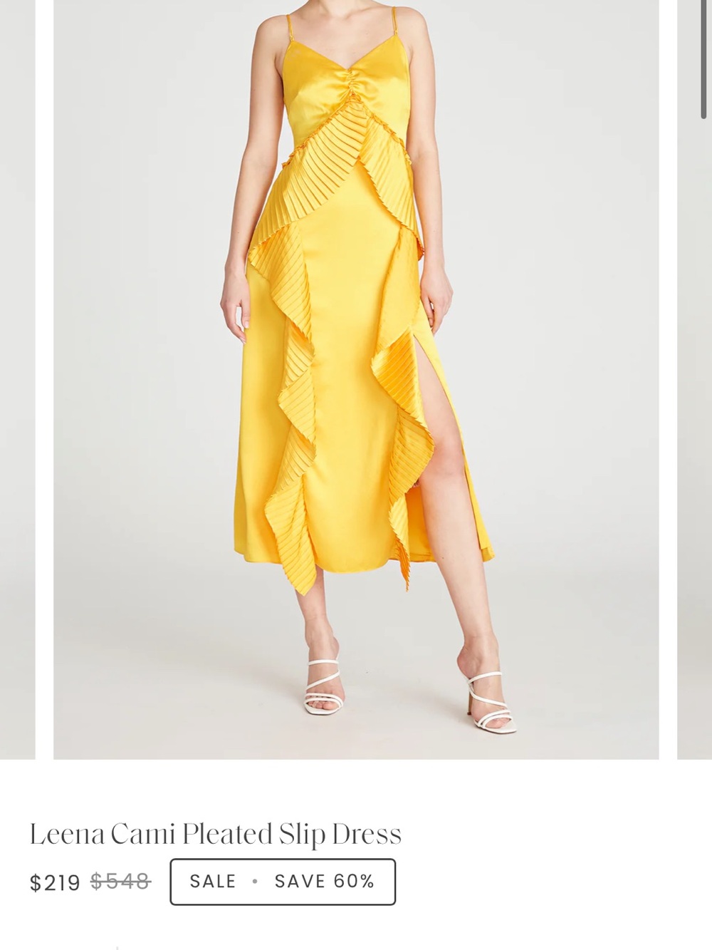 AMUR Yellow Pleated Ruffle Midi Slip Skirt